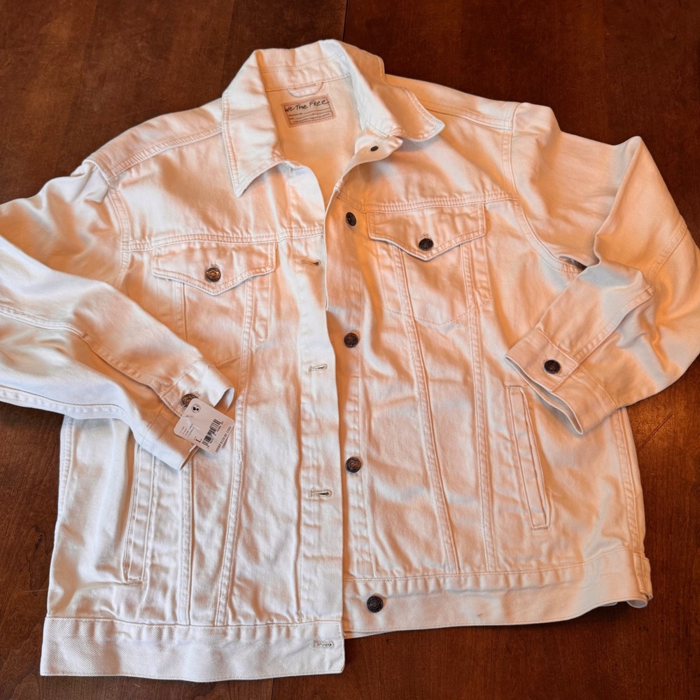 We The Free Jacket Womens L Ecru Denim Trucker Oversized Cotton OB1440045 New